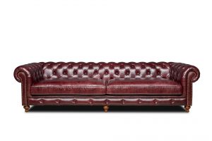 Vintage Bordo Dörtlü Deri Chesterfield Koltuk