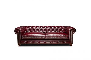 Vintage Bordo Üçlü Gerçek Deri Koltuk