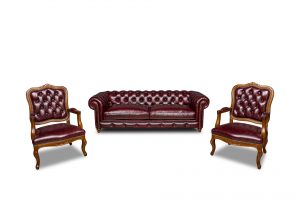 Vintage Hakiki Deri Bordo Ofis Takımı