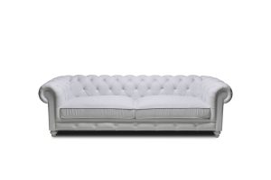 Marbella Beyaz Üçlü Gerçek Deri Chester Koltuk