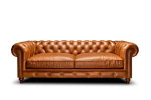 Vintage Taba Üçlü Gerçek Deri Chesterfield Koltuk