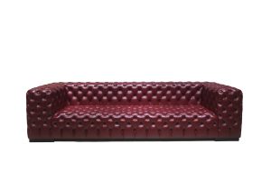 Luna Bordo Dörtlü İtalyan Hakiki Deri Chester Koltuk