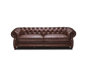 Elips Kahverengi Üçlü Hakiki Deri Chester Koltuk