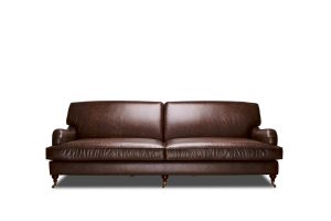 Saloni Kahverengi Üçlü Gerçek Deri Modern Kanepe