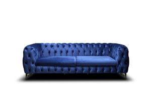 Falco Mavi Üçlü İtalyan Kadife Kumaş Chester