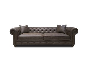 Vintage Kahverengi Üçlü Nubuk Kumaş Chester Koltuk