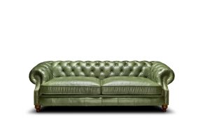 Elips Yeşil Üçlü Gerçek Deri Kanepe