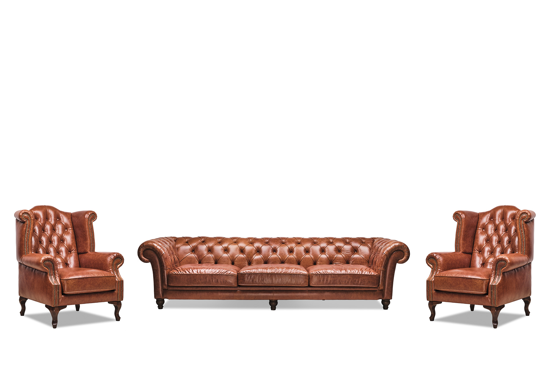 Atesa Hakiki Deri Taba Rengi Dörtlü Ofis Takımı